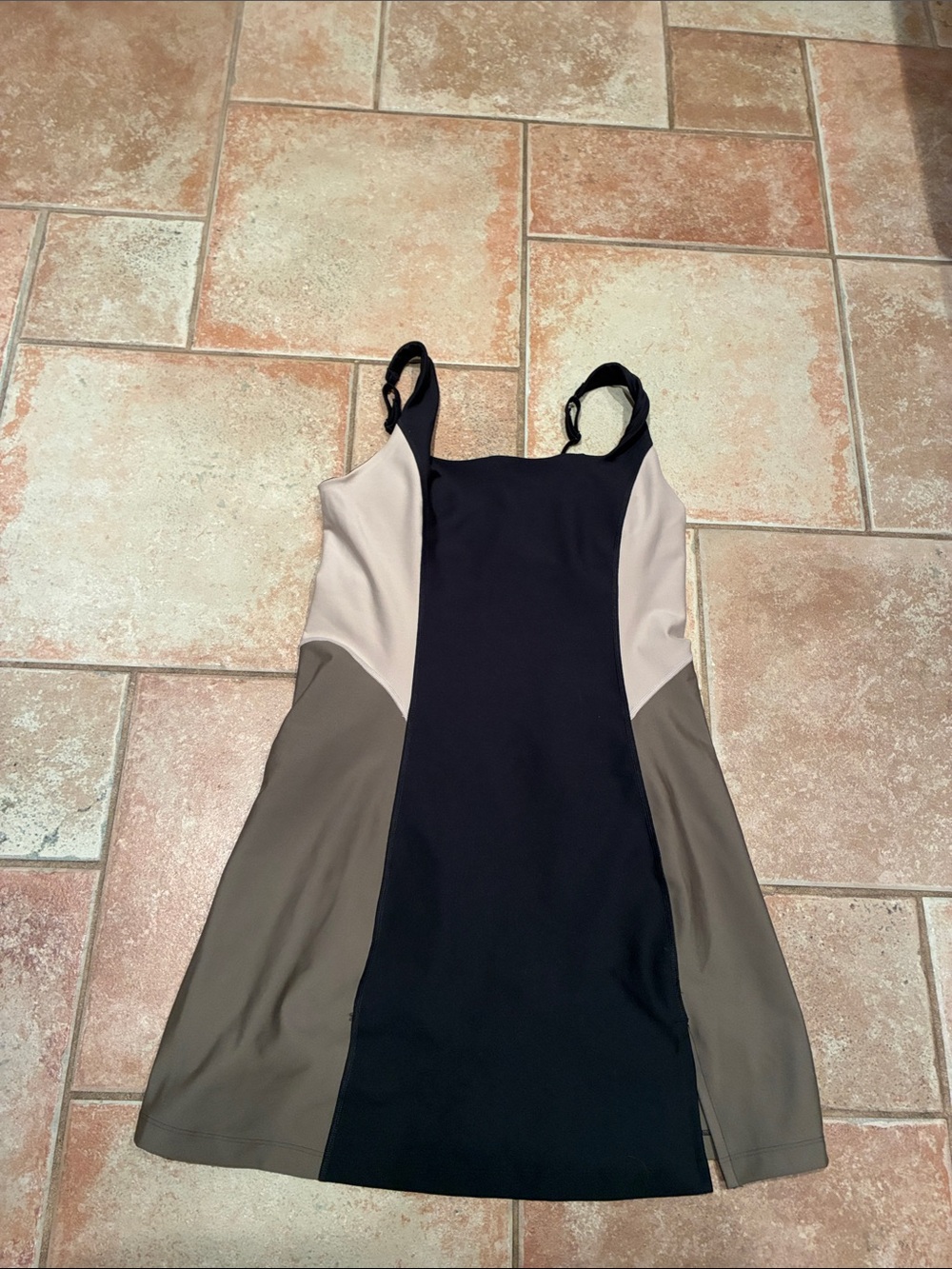 Colorblock A-Line Dress in Black, Taupe & Cream